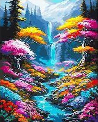 Diamentowa mozaika Wodospad i rzeka przez kolorowy las 30x40cm 2000113