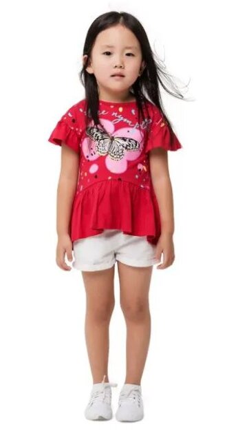 Dívčí tričko TREE NYMPH MOTÝL s volánem krátký rukáv malinové, růžová, velikost: 104