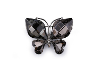 Brož s broušenými kamínky motýl - 1 ks - 2 antracit stříbrná