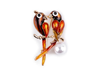 Brož s broušenými kamínky ptáček, papoušek - 1 ks - 2 terakota perla