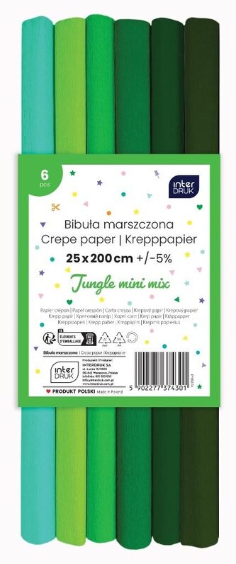 Bibuła marszczona Jungle mini mix 6szt 200x25cm
