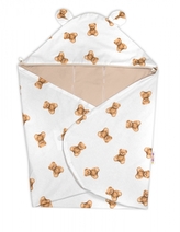 Zavinovací deka s kapucí bavlna, 90x90cm, Míša - bílá s potiskem