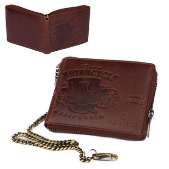 Peterson Hnědá kožená pánská peněženka na zip s řetízkem