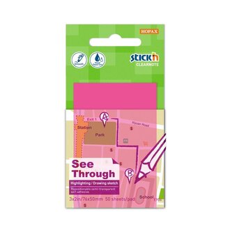 Notes samoprzylepny 51x76mm przezroczysty 50K róż