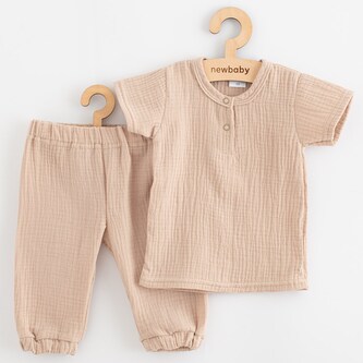 Kojenecká mušelínová souprava tričko a kalhoty New Baby beige - velikost 68 (4-6m)