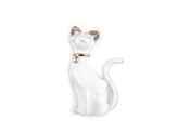 Brož kočka - 1 ks - 1 bílá broušené kamínky
