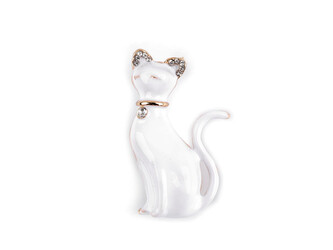 Brož kočka - 1 ks - 1 bílá broušené kamínky