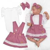 3D sada LADY, bavlna, body kr. rukáv, suknička s láclem, čelenka, šeříková/bílá, 68; 68 (3-6m)