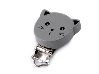 Dětský klip dřevěný kočka - 1 ks - 3 šedá