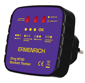 Tester zásuvek Ermenrich Zing ST30 Fialový