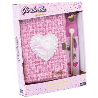 Pamiętnik Girabrilla tweedowy brokat serduszkie