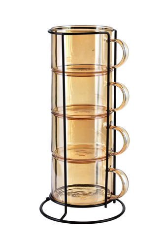 PETER HONEY Komplet 4 filiżanek na stojaku 350ml