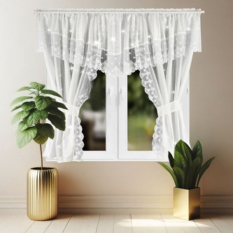 Dekorační krátká záclona s ozdobnou lambrekýnou s řasící páskou TAMARA bílá 400x160 cm MyBestHome