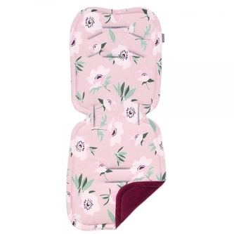 Vložka do kočárku prošívaný Velvet PREMIUM Květy v růžové, bordo