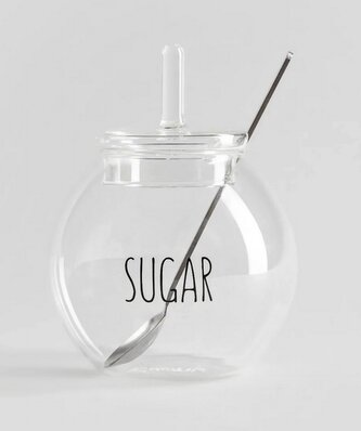 Cukřenka | LIVEN | sklo s nápisem a lžičkou | 9x8 cm | 741852