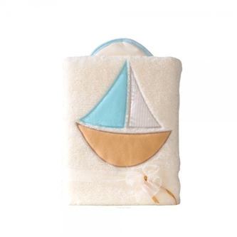 Oboustranná chlupáčková dečka s vyšívkou 75 x 90 cm, Lodička, béžová