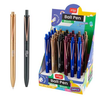 EASY BLASH Kuličkové pero, modrá semi-gel náplň, 0,7 mm, 24 ks v balení, mix metalických barev