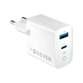 Nabíječka do sítě Forever GaN TC-06-45AC 45W, 1xUSB-C, 1xUSB bílá