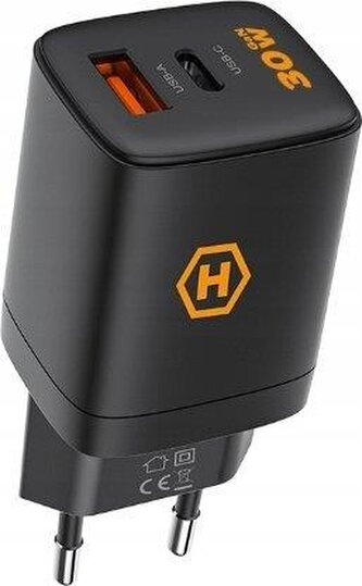 Nabíječka do sítě Hammer RapidCharge Duo 30W, 1xUSB, 1xUSB-C černá