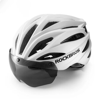 Kask rowerowy Rockbros z szybką, odpinane okulary z ochroną UV, unisex, matowy - biały
