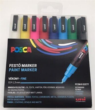 Akrylový popisovač "Posca PC-3M", 8 různých barev, sada, 0,9-1,3 mm, UNI 2UPC3M8DB