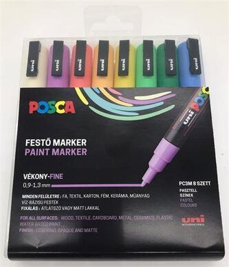Akrylový popisovač "Posca PC-3M", 8 pastelových barev, sada, 0,9-1,3 mm, UNI 2UPC3MPASZTELL