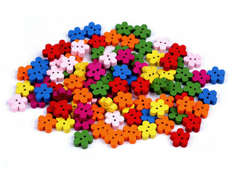 Dřevěný dekorační knoflík květ - 100 ks - mix