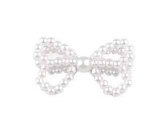 Mašlička z perlových korálků ke zdobení oděvů a doplňků - 5 ks - bílá