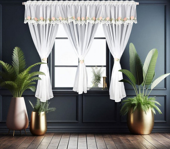 Dekorační krátká záclona s ozdobnou lambrekýnou s krajkou s řasící páskou SIMONETTA bílá 400x160 cm MyBestHome