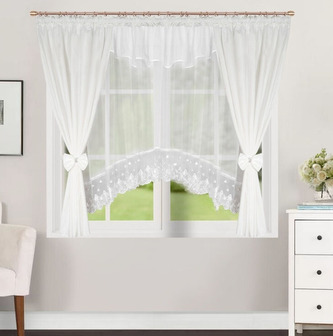 Dekorační krátká záclona s ozdobnou lambrekýnou s řasící páskou TONYA bílá 400x160 cm MyBestHome