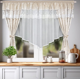 Dekorační krátká záclona s ozdobnou lambrekýnou s řasící páskou SHINE béžová 400x160 cm MyBestHome