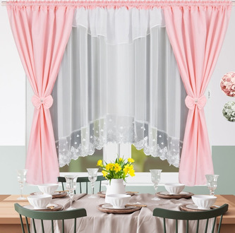 Dekorační krátká záclona s ozdobnou lambrekýnou s řasící páskou TONYA bílá/růžová 400x160 cm MyBestHome