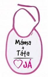 Baby Nellys Nepromokavý bryndáček Máma+Táta, 24 x 27 cm - růžový