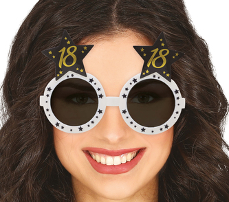 Narozeninové brýle 18 – Bílé s černými hvězdičkami