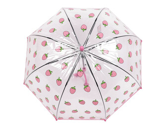 Dětský průhledný vystřelovací deštník jahoda - 1 ks - 1 růžová