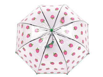 Dětský průhledný vystřelovací deštník jahoda - 1 ks - 3 zelená