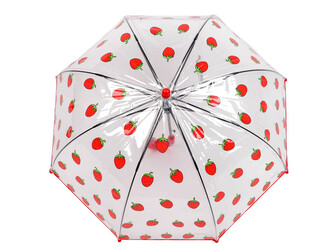 Dětský průhledný vystřelovací deštník jahoda - 1 ks - 2 červená
