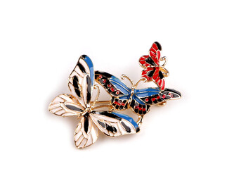 Brož květ s včelou, motýlci - 1 ks - 3 bílá motýl