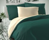 Saténové prodloužené povlečení LUXURY COLLECTION 140x220, 70x90cm tmavě zelené / smetanové