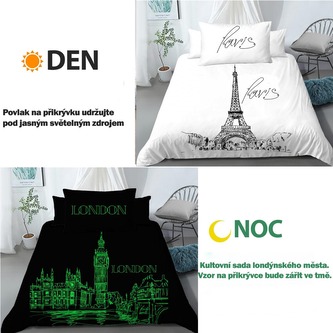 Set bavlněné svítící povlečení Den v Paříži, noc v Londýně 2 kusy Set bavlněné svítící povlečení Den v Paříži, noc v Londýně 2 kusy