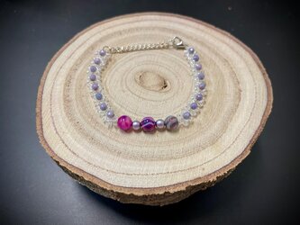 Náramek z korálků - Květinový fialový