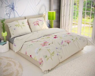 Klasické ložní bavlněné povlečení DELUX 140x200, 70x90cm BOTANICA smetanová