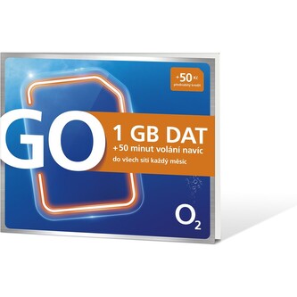 Předplacená SIM karta O2 s kreditem 50 Kč + 1GB + 50 min. volání