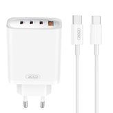 Cestovní nabíječ XO-CE23 GaN, 3x USB C, 1x USB A, QC 3.0 PD 65W, kabel USB C na USB C, barva bílá