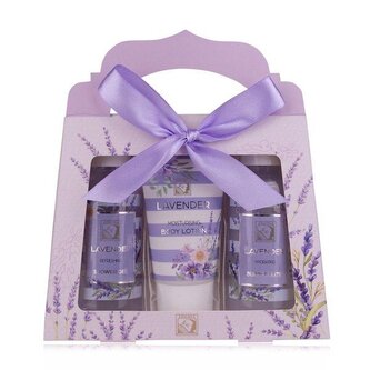 SET koupelový LAVENDER v papírové dárkové krabičce - sprchový gel, tělové mléko SALSA