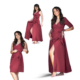 Dámské mušelínové zavinovací šaty Ellena Ruby red; Barva: rubínová; Velikost: 46 - krátké