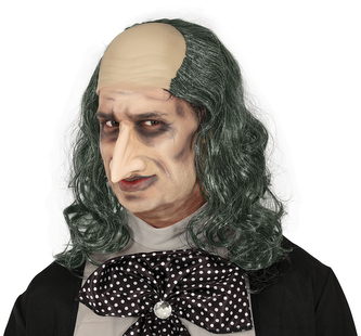 Plešatá paruka s dlouhými šedými vlasy