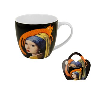 Kubek 460 ml w "koszyczku" Koci Świat DZIEWCZYNA Z KOTEM