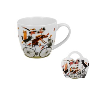 Kubek 460 ml w "koszyczku" Psi Świat PIES NA ROWERZE