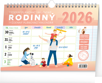 Týdenní rodinný plánovací kalendář s háčkem 2026